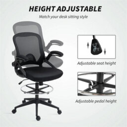 Office Stool, 360 Degree Swivel Height Adjustable Chair, Black - thumbnail 4