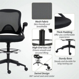 Office Stool, 360 Degree Swivel Height Adjustable Chair, Black - thumbnail 3