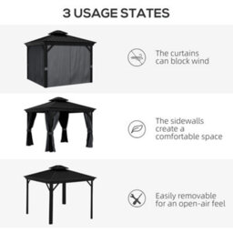 Outsunny 3 X 3.7M Aluminium Outdoor Hardtop Gazebo Canopy 2-Tier Roof Dark Grey - thumbnail 8