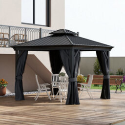 Outsunny 3 X 3.7M Aluminium Outdoor Hardtop Gazebo Canopy 2-Tier Roof Dark Grey - thumbnail 1