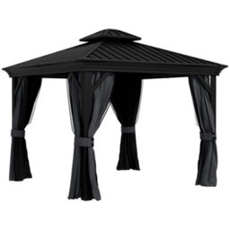 Outsunny 3 X 3.7M Aluminium Outdoor Hardtop Gazebo Canopy 2-Tier Roof Dark Grey - thumbnail 2