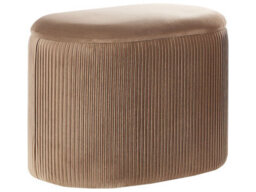 Beliani Velvet Glamour Pouffe Beige - Oval Hidden Storage Footstool, Pleated Velvet, No Assembly - thumbnail 1