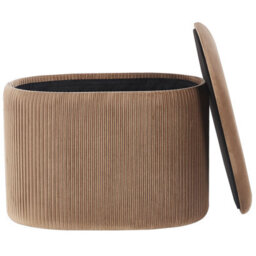 Beliani Velvet Glamour Pouffe Beige - Oval Hidden Storage Footstool, Pleated Velvet, No Assembly - thumbnail 4