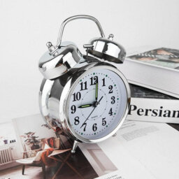 Retro Silver Silent Double Bell Alarm Clock With Night Light, Quartz Movement & Loud Alarm For Bedside, Uk - thumbnail 2