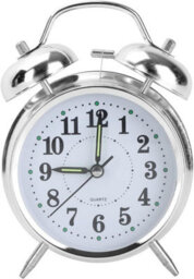 Retro Silver Silent Double Bell Alarm Clock With Night Light, Quartz Movement & Loud Alarm For Bedside, Uk - thumbnail 1