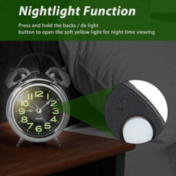 Retro Silver Silent Double Bell Alarm Clock With Night Light, Quartz Movement & Loud Alarm For Bedside, Uk - thumbnail 5