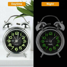 Retro Silver Silent Double Bell Alarm Clock With Night Light, Quartz Movement & Loud Alarm For Bedside, Uk - thumbnail 4