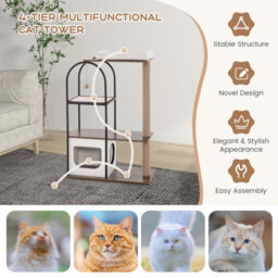 Costway 118 Cm Cat Tree Tower Cat Condo Activity Center W/ Metal Frame Scratching Posts - thumbnail 9