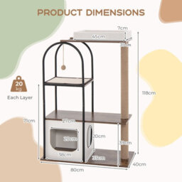 Costway 118 Cm Cat Tree Tower Cat Condo Activity Center W/ Metal Frame Scratching Posts - thumbnail 3