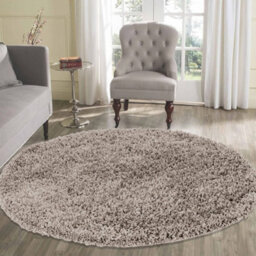 STALWART 120Cm Round Taupe Shaggy Rug - 5Cm Thick Pile Soft Touch Modern Circular Rug - Washable Area Rug
