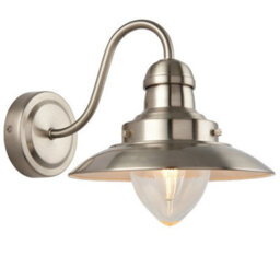 Modern Dimmable Wall Light Satin Nickel & Glass Shade Curved Arm Lamp Fitting - thumbnail 1