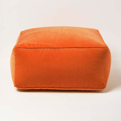 Homescapes Burnt Orange Velvet Pouffe Bean Cube - image 1