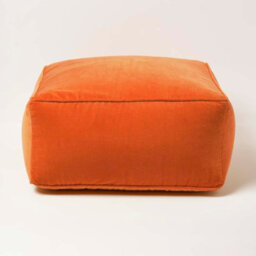 Homescapes Burnt Orange Velvet Pouffe Bean Cube - thumbnail 1