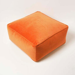 Homescapes Burnt Orange Velvet Pouffe Bean Cube - thumbnail 3