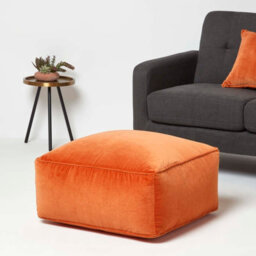 Homescapes Burnt Orange Velvet Pouffe Bean Cube - thumbnail 2