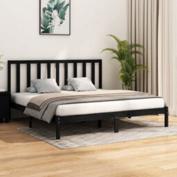 Berkfield Bed Frame Black Solid Wood Pine 200X200 Cm