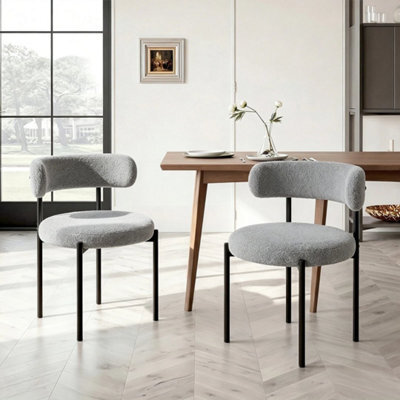 2Pcs Dining Chairs,round Upholstered Boucle Kitchen Dining Chairs - image 1