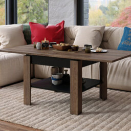 Heze Furniture Leo Modern Extending Coffee Table - Brown Oak & Black Matt - thumbnail 4