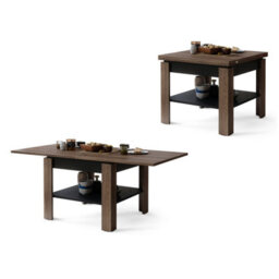 Heze Furniture Leo Modern Extending Coffee Table - Brown Oak & Black Matt - thumbnail 5