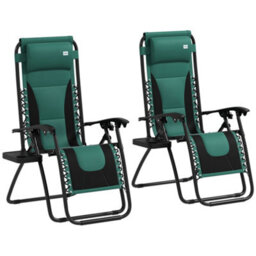 Outsunny 2 Pcs Zero Gravity Lounger Folding Recliner Chair W/ Cup Holder - thumbnail 2