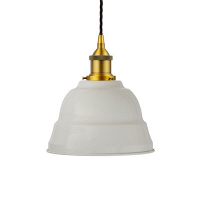 Pale Grey Lincoln Painted Dome Pendant Light With Antique Gold Lamp Holder And Black Twisted Cable - Se Home - image 1