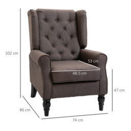 Homcom Accent Armchair Home Furniture Retro Tufted Club Wood Fabric, Brown - thumbnail 3