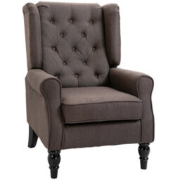Homcom Accent Armchair Home Furniture Retro Tufted Club Wood Fabric, Brown - thumbnail 2