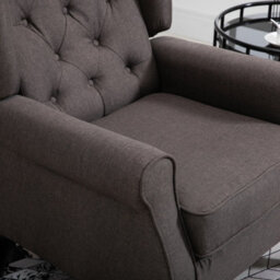 Homcom Accent Armchair Home Furniture Retro Tufted Club Wood Fabric, Brown - thumbnail 9