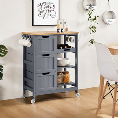 Yaheetech Dark Grey 84.5Cm H Rolling Kitchen Island Storage Serving Cart With Wheels - image 1