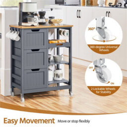 Yaheetech Dark Grey 84.5Cm H Rolling Kitchen Island Storage Serving Cart With Wheels - thumbnail 6