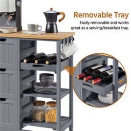 Yaheetech Dark Grey 84.5Cm H Rolling Kitchen Island Storage Serving Cart With Wheels - thumbnail 7