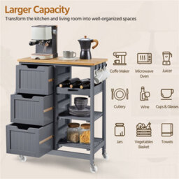 Yaheetech Dark Grey 84.5Cm H Rolling Kitchen Island Storage Serving Cart With Wheels - thumbnail 8