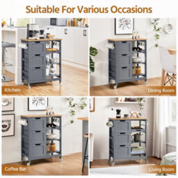 Yaheetech Dark Grey 84.5Cm H Rolling Kitchen Island Storage Serving Cart With Wheels - thumbnail 9