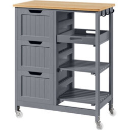 Yaheetech Dark Grey 84.5Cm H Rolling Kitchen Island Storage Serving Cart With Wheels - thumbnail 2