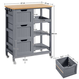 Yaheetech Dark Grey 84.5Cm H Rolling Kitchen Island Storage Serving Cart With Wheels - thumbnail 3