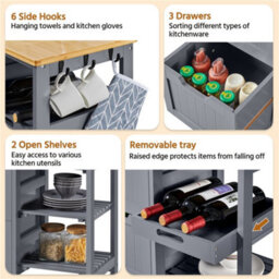 Yaheetech Dark Grey 84.5Cm H Rolling Kitchen Island Storage Serving Cart With Wheels - thumbnail 5