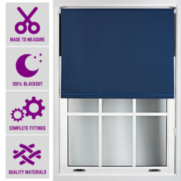 Furnished Blackout Blind With Diamante Braiding Free Cut Service - Navy Blue (W)180Cm X (L)210Cm