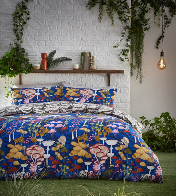 Furn. Amanita Abstract Mushroom Reversible Duvet Cover Set, Double, Blue - image 1