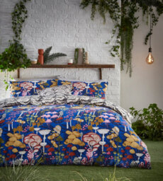 Furn. Amanita Abstract Mushroom Reversible Duvet Cover Set, Double, Blue - thumbnail 2