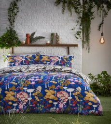 Furn. Amanita Abstract Mushroom Reversible Duvet Cover Set, Double, Blue - thumbnail 1
