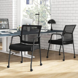 2Pcs Office Guest Chairs Meeting Room Conference Chair On Wheels - thumbnail 3