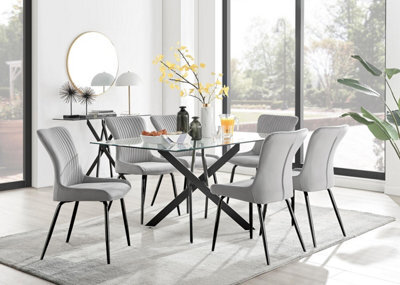Furniturebox Uk Leonardo Black Leg Glass Dining Table & 6 Light Grey Nora Black Leg Chairs - image 1