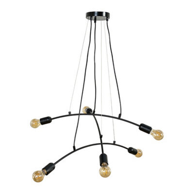 Valuelights Sandie Industrial 6 Way Black Suspended Cross Over Ceiling Pendant Light Fitting - Led Filament Bulbs In Warm White - image 1