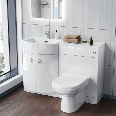 Nes Home Dene Lh 1100mm Vanity Basin Unit White & Eslo Back To Wall Toilet White