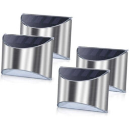 4Pcs Stainless Steel Security Solar Wall Lights Outdoor Fence Post Step Lights - thumbnail 1