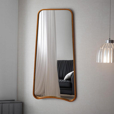 Agenzia 14 Large Modern Gold Curved Metal Frame Full Length Wall Mirror 122 X 58Cm - image 1