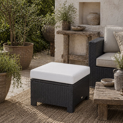Wyld Haus Lupara Black Rattan Square Outdoor Footstool With White Cushioned Seat, 50 X 50 X 35 Cm - image 1