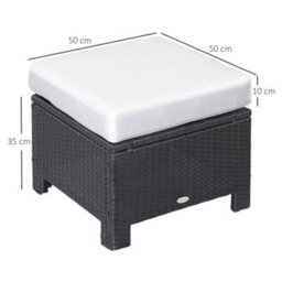 Wyld Haus Lupara Black Rattan Square Outdoor Footstool With White Cushioned Seat, 50 X 50 X 35 Cm - thumbnail 3