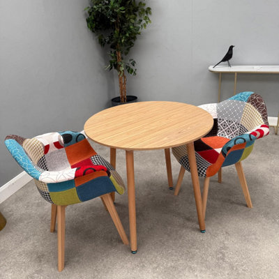 Life Interiors Patchwork Halo Round Dining Set With An Oak Round Dining Table And Set Of Multicolor Tub Armchairs - image 1