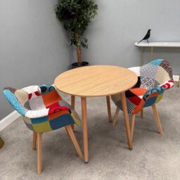 Life Interiors Patchwork Halo Round Dining Set With An Oak Round Dining Table And Set Of Multicolor Tub Armchairs - thumbnail 1